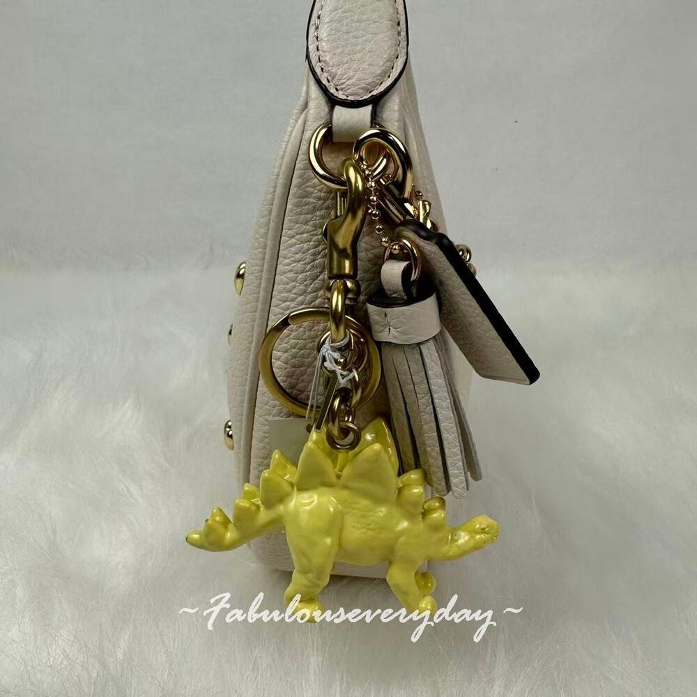 COACH Stegosaurus Bag Charm Key Ring FOB Enamel & Metal Brass/Yellow CAX77 - Picture 3 of 6